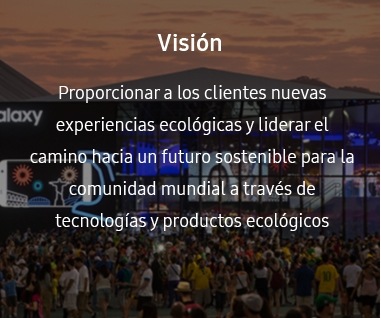 Esta imagen contiene la visión conforme al sistema de gestión ecológica. La visión consiste en “brindar a los clientes nuevas experiencias ecológicas y liderar el camino hacia un futuro sustentable para la comunidad global a través de productos y tecnología ecológicos e innovadores