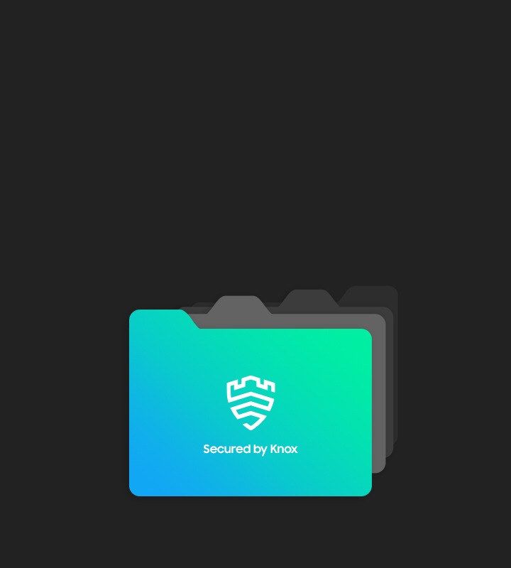 Se muestra una carpeta verde azul con el escudo de seguridad de Knox. El texto debajo del escudo dice “Secured by Knox” (Seguridad de Knox).