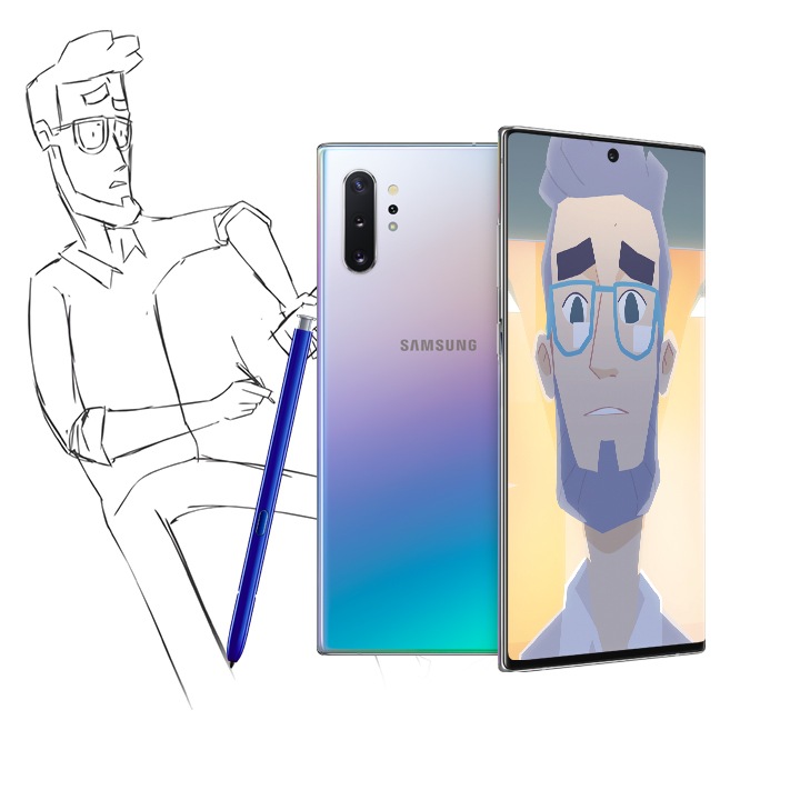 Imagen 1 relacionada al de S Pen El bosquejo del protagonista del cortometraje junto a un Galaxy Note10