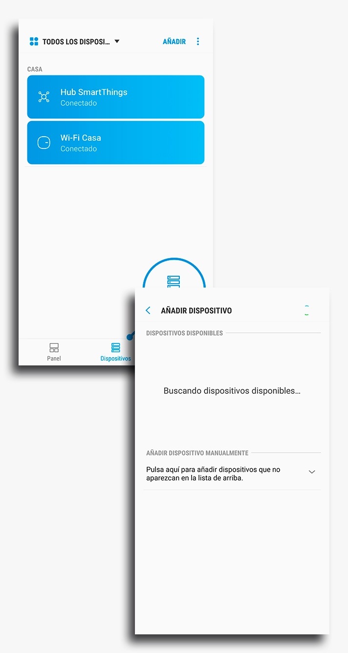 Se muestran imágenes de configuración de la app SmartThings