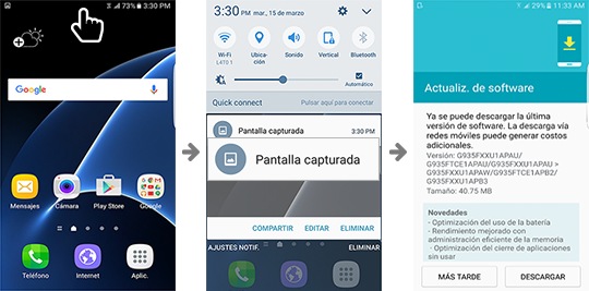 Cuando reciba un mensaje de disponibilidad de nueva version de software, por favor baje la barra de notificaciones y precione "Actualizar Software" para inciar la operación de actualización