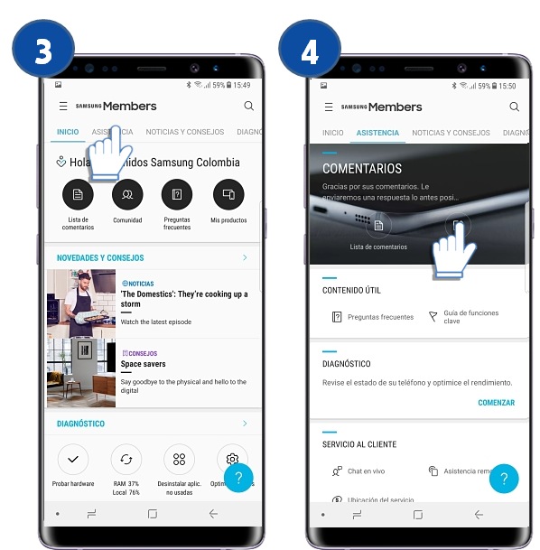 Galaxy Note8: ¿Cómo enviar un informe de errores desde Samsung Members?