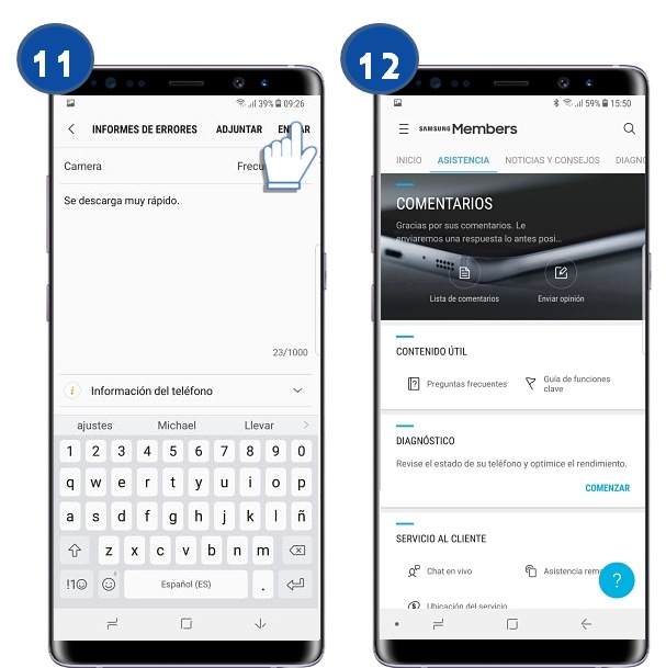 Galaxy Note8: ¿Cómo enviar un informe de errores desde Samsung Members?