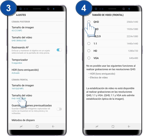 alaxy Note8: ¿Qué es y como ajustar el tamaño de vídeo frontal?