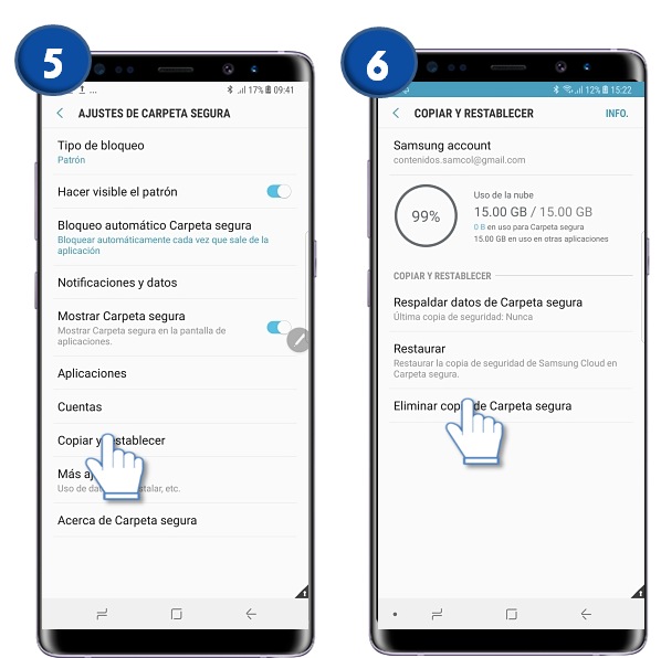 Galaxy Note 8 : ¿Qué es y cómo eliminar los datos de una copia de seguridad de la carpeta segura?
