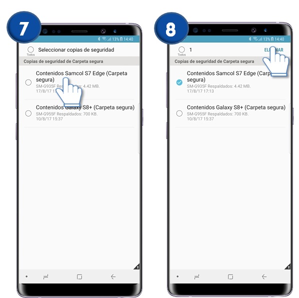 Galaxy Note 8 : ¿Qué es y cómo eliminar los datos de una copia de seguridad de la carpeta segura?
