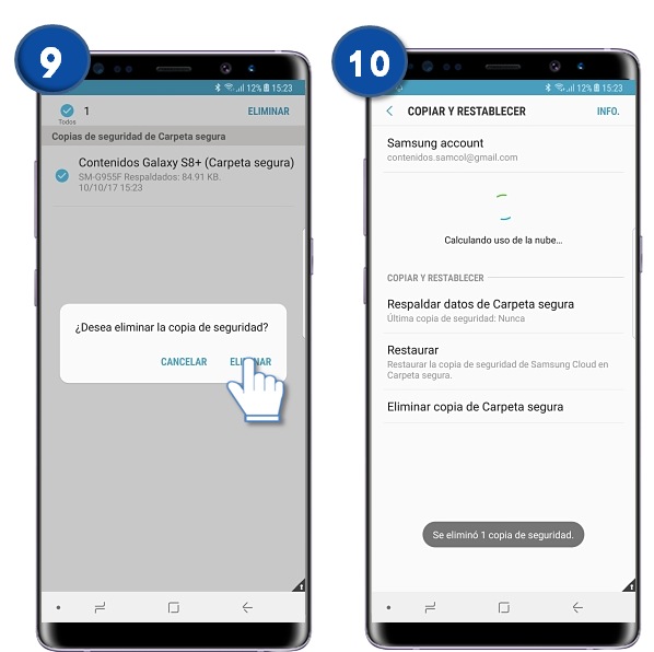 Galaxy Note 8 : ¿Qué es y cómo eliminar los datos de una copia de seguridad de la carpeta segura?