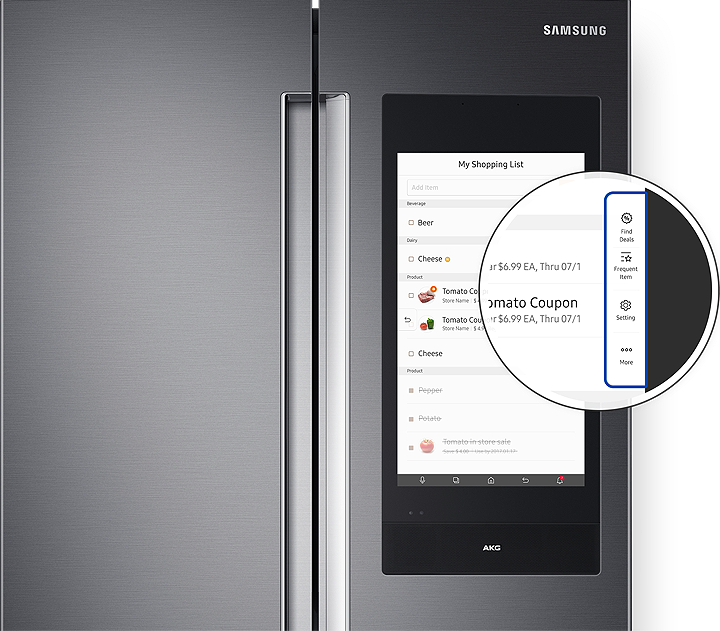 La navegación lateral del refrigerador muestra el control principal.