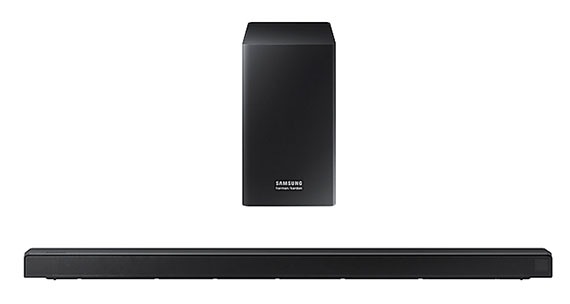 Imagen frontal de una barra de sonido.