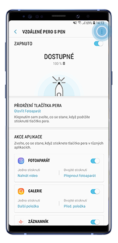 Klepnout na více v nabídce vzdáleného pera S Pen