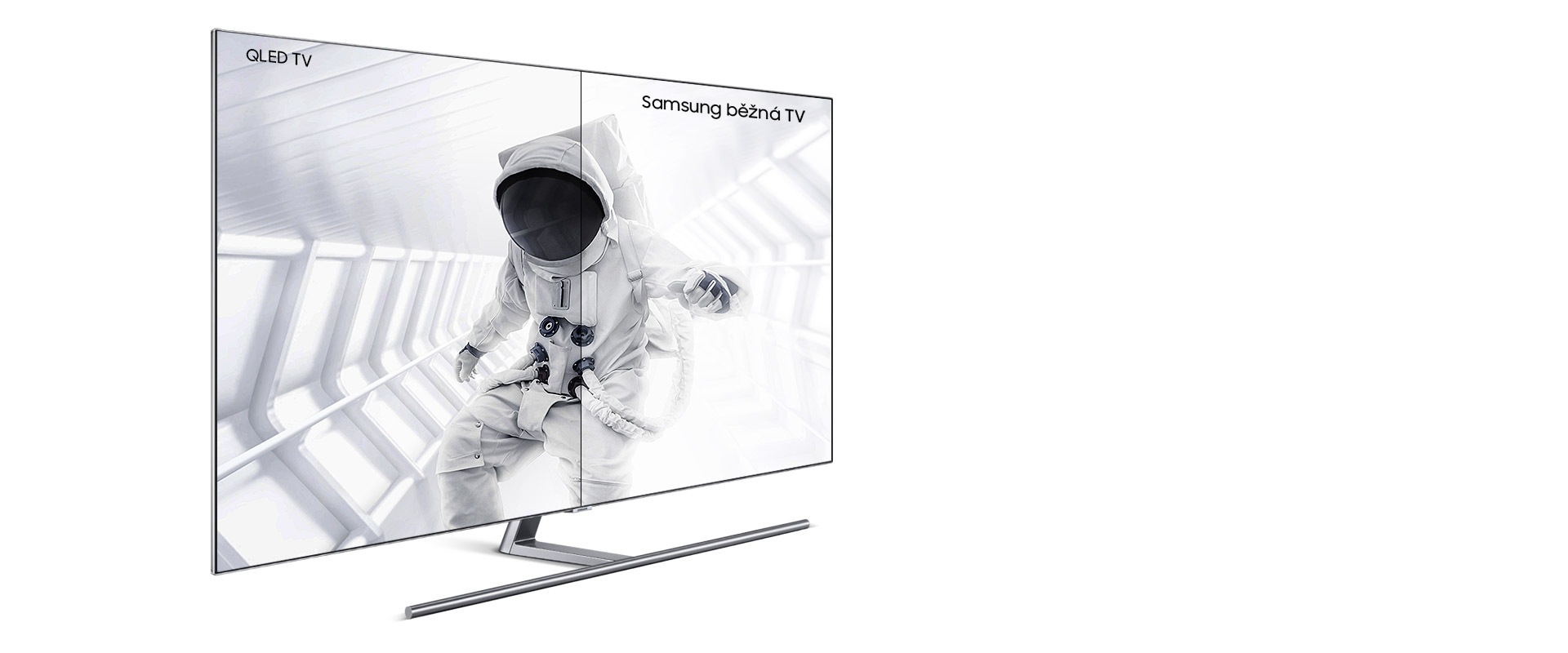 Astronaut images to explain Q HDR. Samsung QLED TV’s image on the left. And Other TV’s image on the right. Samsung QLED TVs image looks more vibrant and with details than other TV’s image. You can see the details of interiors of space ship and spacesuits.