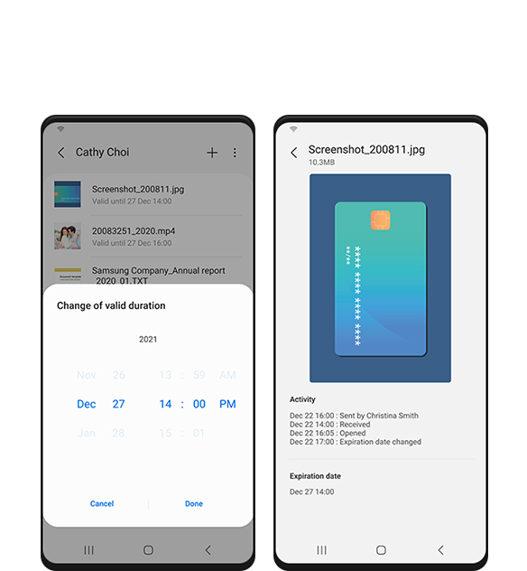Eine Simulation der Benutzeroberfläche der Samsung Blockchain Wallet-App, in der die manuelle Adresseingabe und die Optionen "Empfangen" des QR-Codes des Überweisungsprozesses der Kryptowährung dargestellt ist.