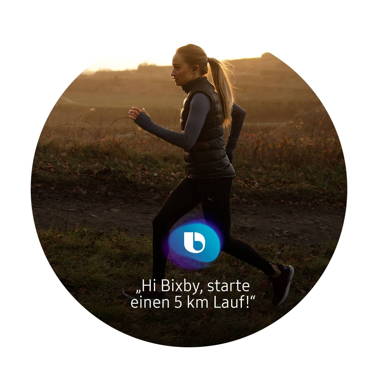Bild, welches die Instagrammerin Anne Kissner beim Laufen zeigt: "Hi Bixby, starte einen 5 km Lauf!"