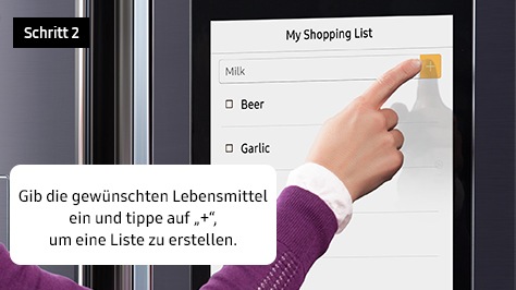 2. Gib die gewünschten Lebensmittel ein und tippe auf „+“, um eine Liste zu erstellen.