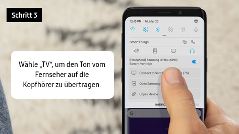 3. Wähle „TV“, um den Ton vom Fernseher auf die Kopfhörer zu übertragen.