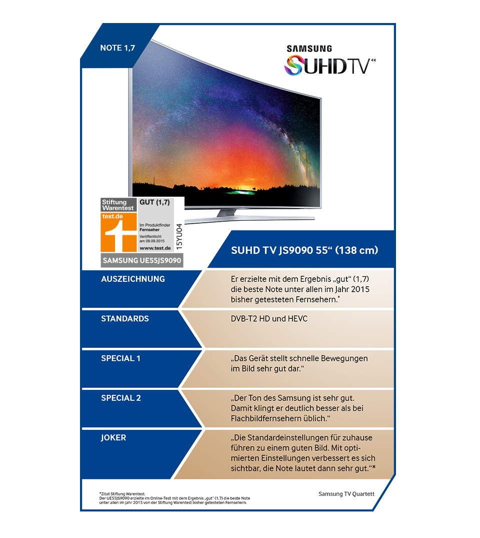 Unser TV-Gesamtsieger: Der Samsung SUHD TV UE55JS9090 Unser TV-Gesamtsieger: Der Samsung SUHD TV UE55JS9090