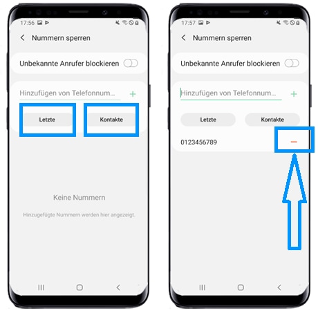 Sansung Galaxy - Rufnummern aus Telefonbuch zur Sperrliste hinzufügen