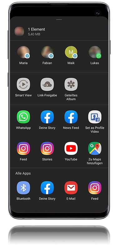 Galaxy S10 Screen Freigabeoptionen