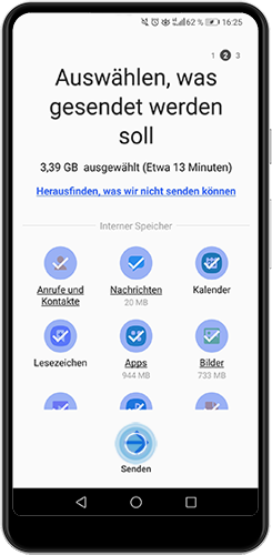 Sende die ausgewählten Daten an dein Galaxy Fold.