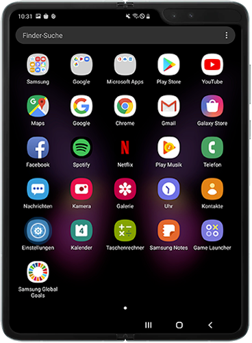 Tippe auf die Einstellungen im Apps-Bildschirm des Galaxy Fold.