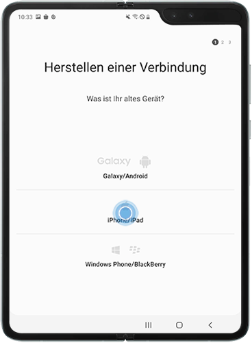 Tippe auf iPhone/iPad, um Daten auf dein Galaxy Fold zu übertragen.
