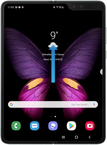 Wische auf dem Startbildschirm des Galaxy Fold nach oben.