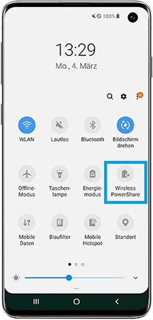 Screens von der Aktivierung der Wireless Power Share Funktion
