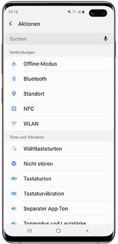 Dann-Aktionen werden für die Bixby Routine des Galaxy S10+ angezeigt.