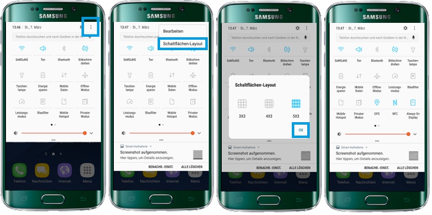 Galaxy S6 Schnelleinstellungsleiste bearbeiten