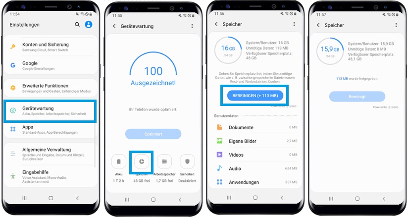 Galaxy S8 Gerätewartung Speicher bereinigen