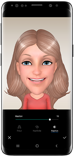 Passen Sie die Frisur und Haarfarbe Ihres My Emoji auf Ihrem Galaxy S9 plus.