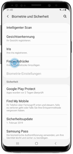 Fingerabdrücke auf dem Galaxy S9/S9+ registrieren