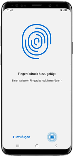 Fingerabdruck-Scanner des Galaxy S9/S9 plus, tippen Sie auf OK