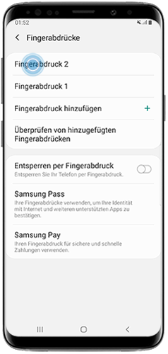 Bearbeiten oder löschen Sie einen Fingerabdruck auf dem Galaxy S9/S9+.