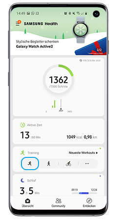 Startbildschirm der App Samsung Health