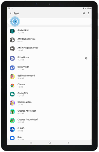 Filtern Sie die anzuzeigenden Apps in den Einstellungen des Galaxy Tab S4.