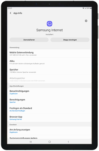 Es stehen Ihnen verschiedene Optionen zur Verwaltung einer App auf Ihrem Galaxy Tab S4 zur Verfügung.
