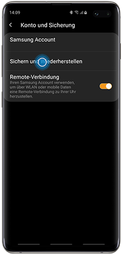 Tippen Sie auf Sichern und Wiederherstellen, um Daten der Galaxy Watch Active in der Samsung Cloud zu sichern.