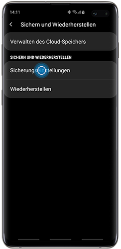 3. Tippen Sie auf Sicherungseinstellungen, um Daten der galaxy Watch Active in der Samsung -Cloud zu sichern.