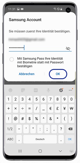 Die Anmeldung zum Samsung Account erfolgt mit ID und Passwort.