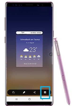 Screenshot mit S Pen des Samsung Galaxy Note 9 erstellen und speichern.