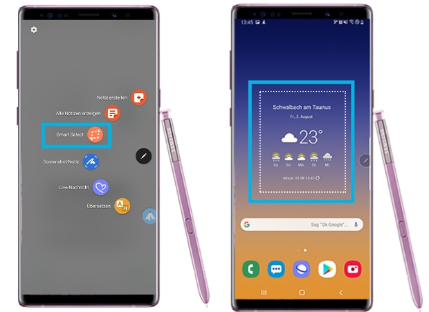 Im S Pen-Menü des Samsung Galaxy Note9 Smart Select auswählen.