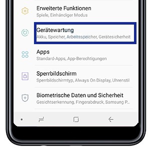 Auf "Gerätewartung" in den Einstellungen des Galaxy A7 (2018) tippen.