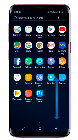 Apps auf meinem Galaxy S9 plus verwalten, Anwendungsbildschirm zum Home-Bildschirm wechseln