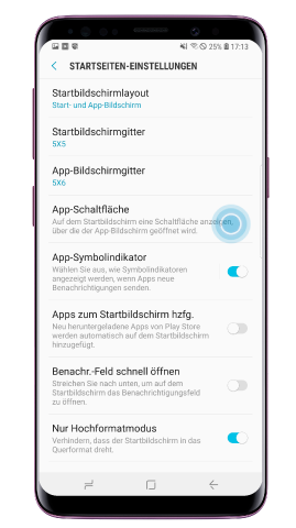 Apps auf Galaxy S9 plus verwalten, App-Schaltfläche einblenden