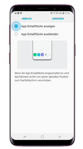Apps auf Galaxy S9 plus verwalten, App-Schaltfläche anzeigen