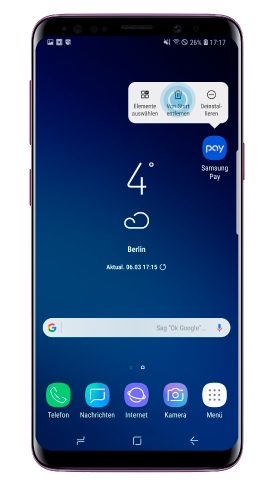 Apps auf Galaxy S9 plus verwalten, Verknüpfung entfernen