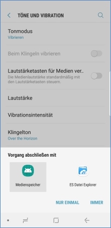 Klingelton oder Benachrichtigungston mit Medienspeicher abschließen.