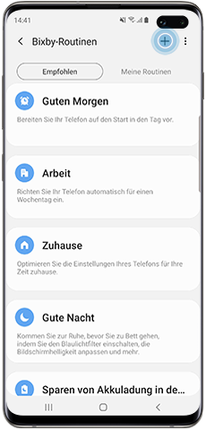 Meine Routine erstellen, Plus-Symbol