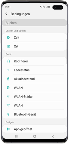 Bixby Routines, Bedingungen auswählen
